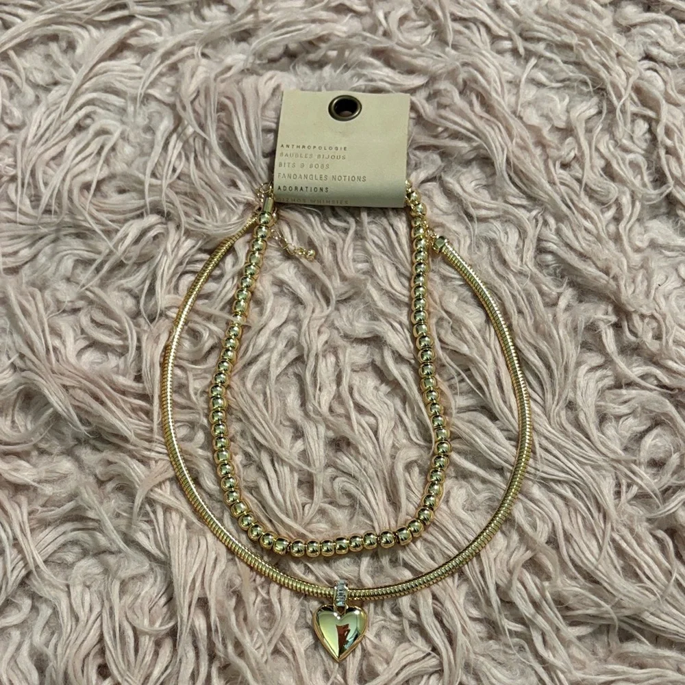NWT Anthropologie Heart Charm Layered Necklace, Set of Two